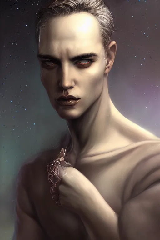 Prompt: portrait of a man made of ice, by artgerm, tom bagshaw, gerald brom, vaporwave colors, lo - fi colors, vaporwave, lo - fi, moody vibe, goth vibe, 4 k, hd,