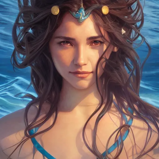 Prompt: Portrait of katara waterbending in the ocean, fantasy, intricate, elegant, highly detailed, digital painting, artstation, concept art, smooth, sharp focus, illustration, art by artgerm and greg rutkowski and alphonse mucha