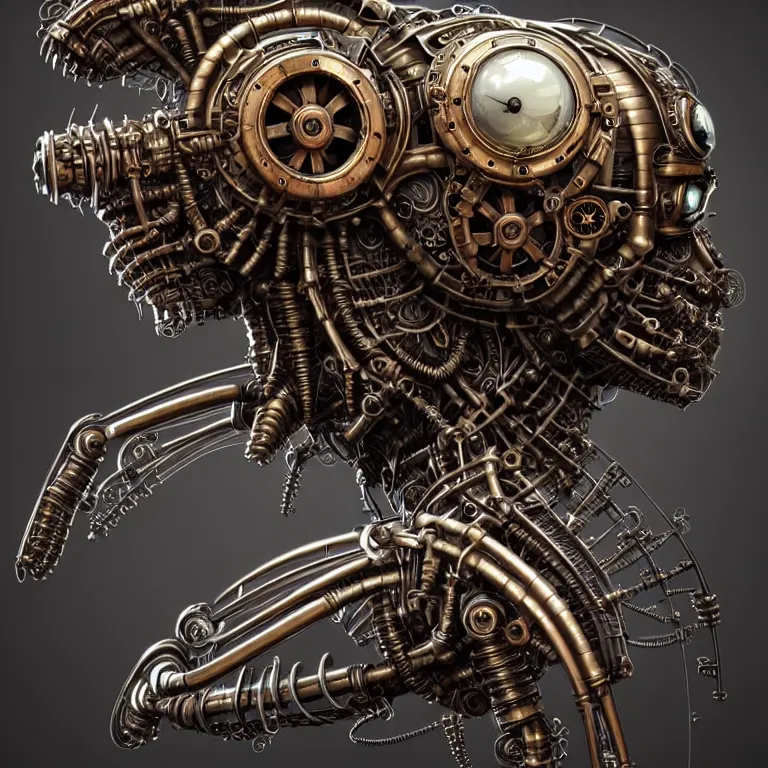 Image similar to steampunk cybernetic biomechanical ant, 3 d model, very coherent symmetrical artwork, unreal engine realistic render, 8 k, micro detail, intricate, elegant, highly detailed, centered, digital painting, artstation, smooth, sharp focus, illustration, artgerm, tomasz alen kopera, wlop