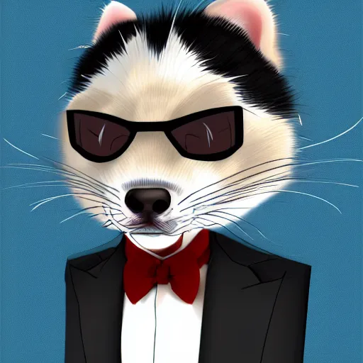 Image similar to strict suit ferret furry man, digital art high quality