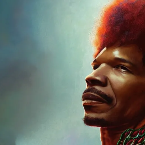 Prompt: UHD movie still of Jamie Foxx as Jimi Hendrix by Antonio Caparo and Ferdinand Knab and Amano UHD photorealistic trending on artstation