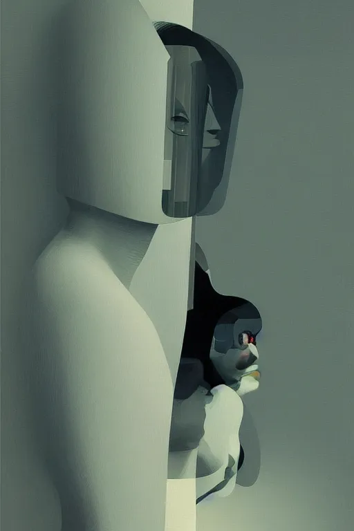 Image similar to woman wearing oculus and digital glitch head edward hopper and james gilleard, zdzislaw beksisnski, higly detailed
