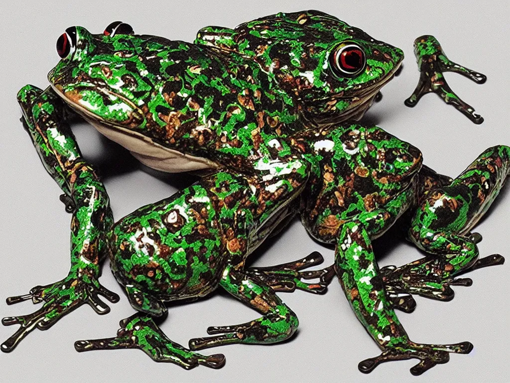 Prompt: a cyborg frog made from synthesizer parts in a dmt trip