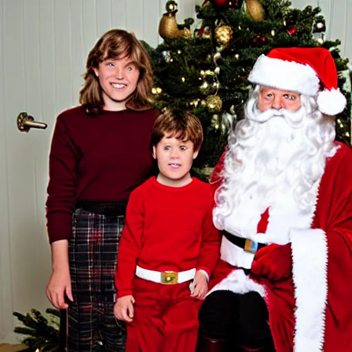 Prompt: Luke Skywalker and family in a Christmas photo with Santa