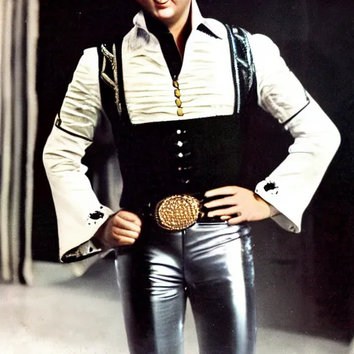 Prompt: color photo of elvis wearing tudor elizabethan clothes