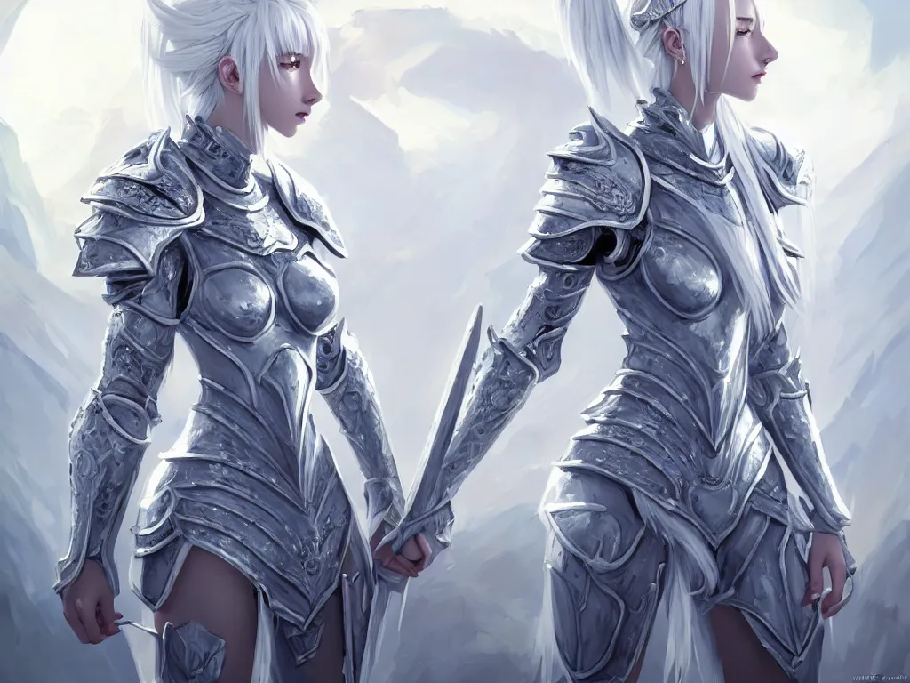 Prompt: studio portrait white hair knights of zodiac girl, matt white ice color armor, in ruined agora of athens sunrise, ssci - fi and fantasy, intricate and very beautiful and elegant,, ultrafine hyperrealistic details, digital painting, artstation, concept art, smooth and sharp focus, illustration, art by ayanamikodon and wlop and tian zi