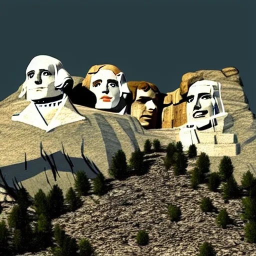 Prompt: mount rushmore in ruins post - nuclear war in fallout 4, in game screenshot
