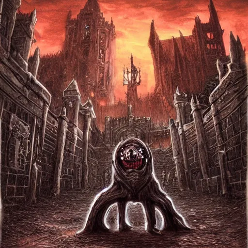 Image similar to Dog as a bloodborne boss by Eric Joyner