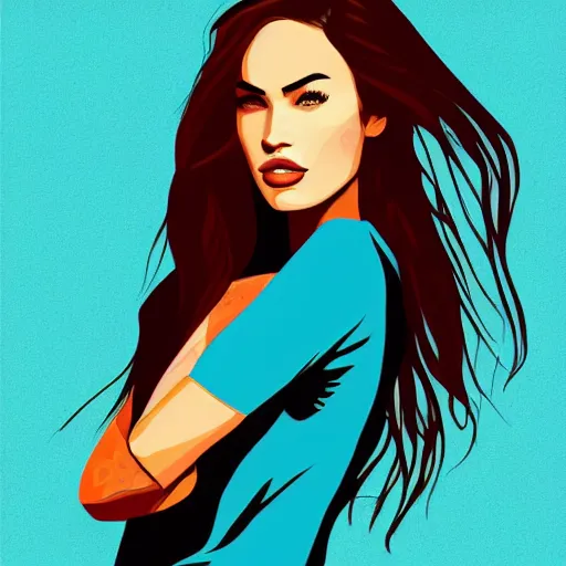 Prompt: megan fox colorful portrait by mallory heyer, graphic design, flat color and line, sketch, minimalistic, procreate, digital illustration, vector illustration, doodle, pop, graphic, street art, editorial