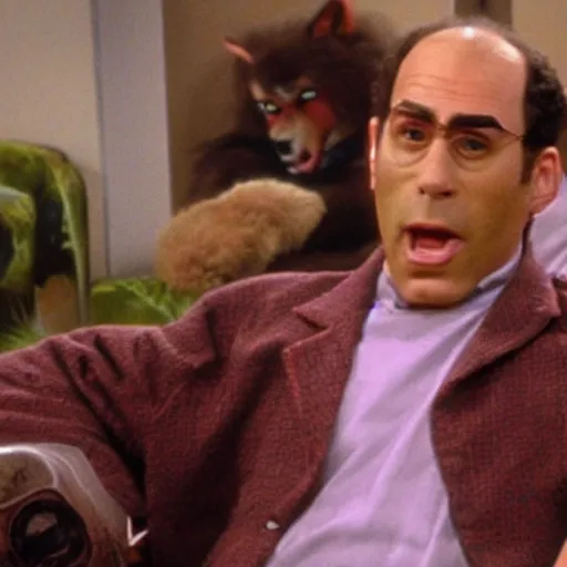 Prompt: That episode of Seinfield where Kramer accidently ends up at a furry convention and stumbles into a headless lounge right into a very surprised George Costanza.