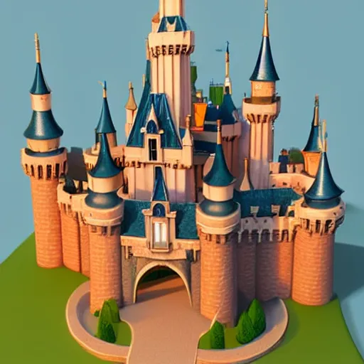 Prompt: 2004-2007 isometric disneyland castle, sculpted, 3d render, in the style of VMK, yoworld, artstation, isometric by Miha Rinne