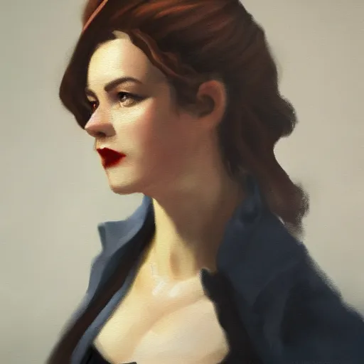 Prompt: intelligent female pirate captain 3 5 years old, 1 9 4 0 s haircut, fully clothed, wise, beautiful, 1 7 5 0 s oil painting, dramatic lighting, trending on artstation, sharp focus