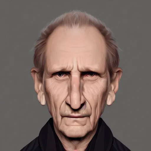 Prompt: a man with a creepy look on his face, a character portrait by rene auberjonois, trending on cgsociety, neo - dada, flat shading, flat colors, speedpainting