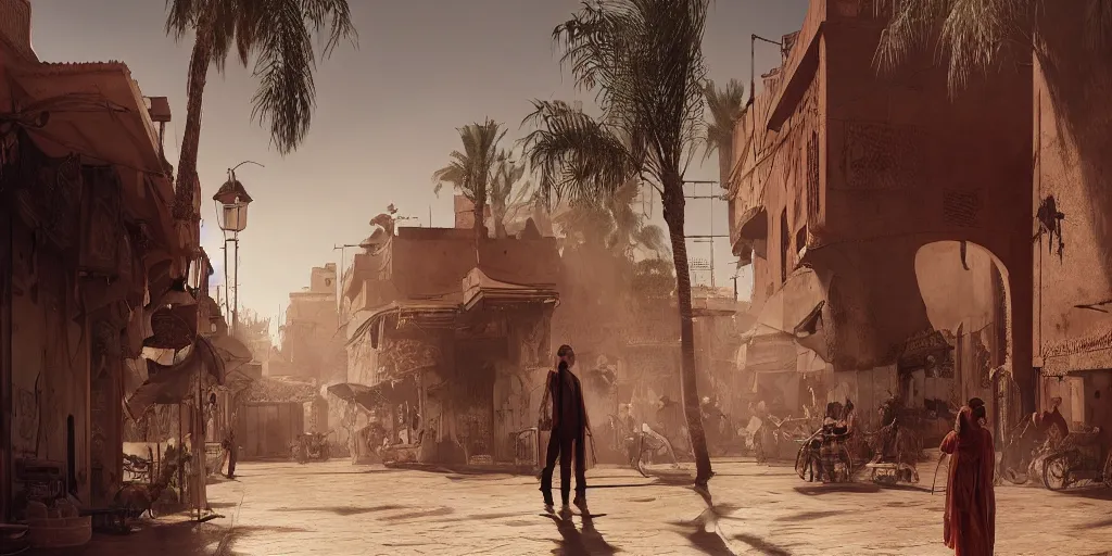 Prompt: Marrakech , beautiful dynamic lighting, cinematic, wide angle establishing shot, extremely high detail, photo realistic, cinematic lighting, post processed, concept art, artstation, matte painting, style by eddie mendoza, raphael lacoste, alex ross, volumetric lighting, light rays, photorealistic, ultrarealistic, moody, coronarender, 8k