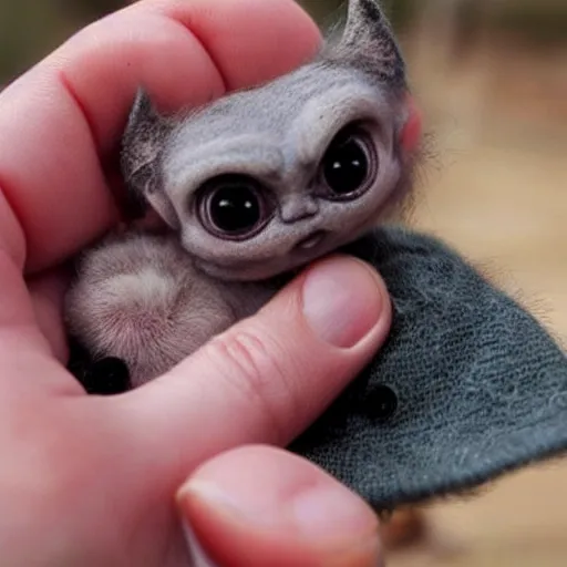 Image similar to a tiny baby demon in the palm of a person's hand, super cute