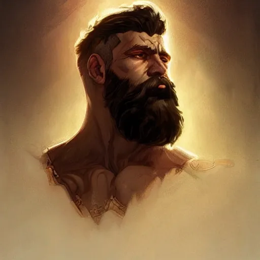 Prompt: Portrait of bedouin D&D, muscular, fantasy, intricate, elegant, thick beard highly detailed, digital painting, artstation, concept art, smooth, sharp focus, illustration, art by artgerm and greg rutkowski and alphonse mucha