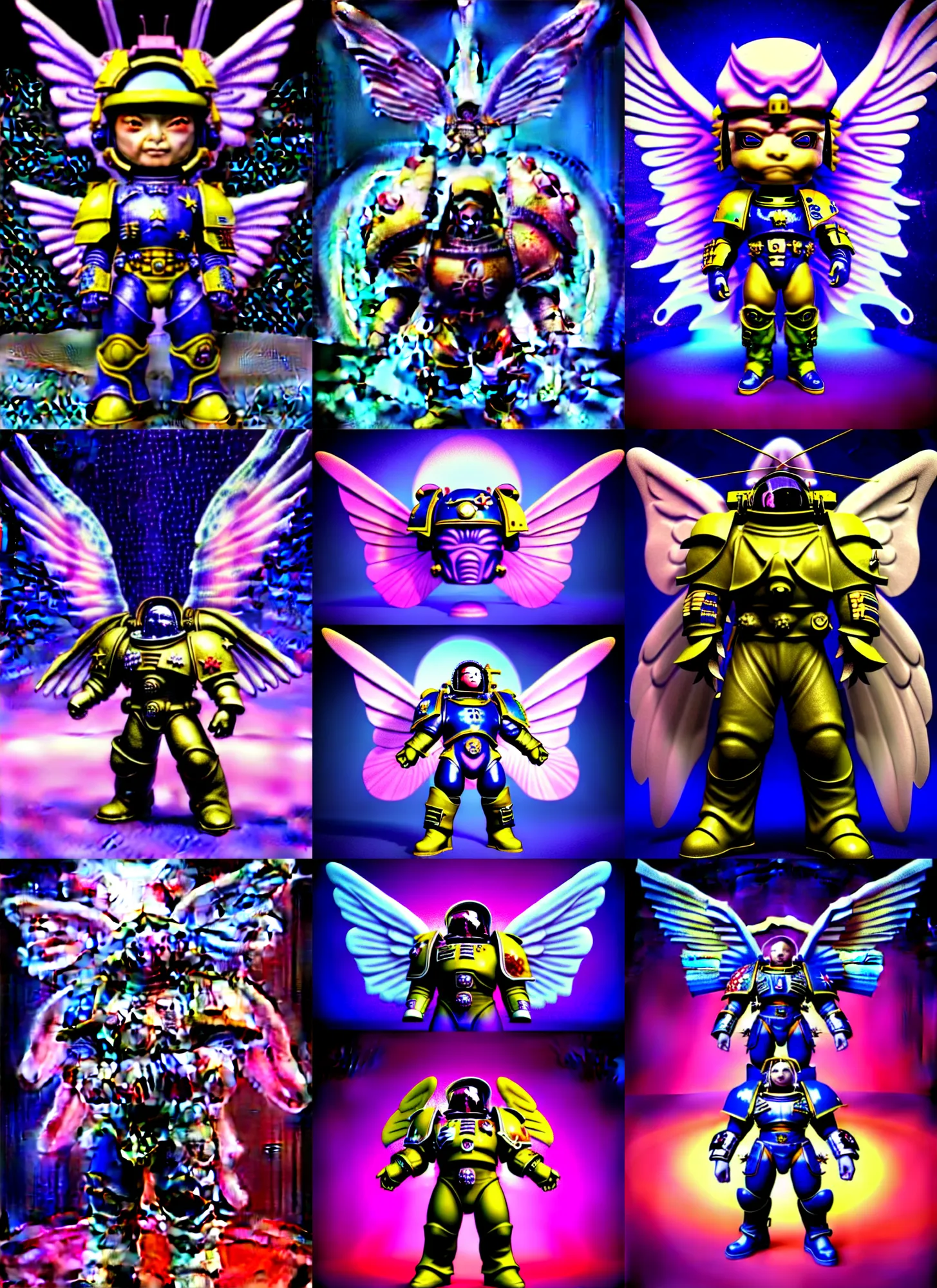 Prompt: 3d rendered chibi space marine in the style of Ichiro Tanida 3D render wearing angel wings against a psychedelic swirly background with 3d butterflies and 3d flowers n the style of 1990's CG graphics 3d rendered y2K aesthetic by Ichiro Tanida, 3DO magazine