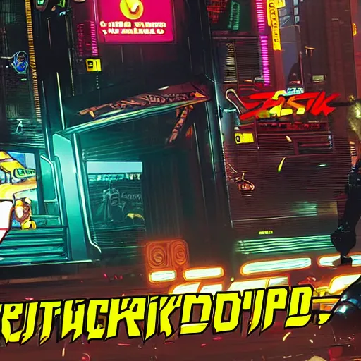 Prompt: Screenshot of Cyberpunk 2077 if it was a flash game on Newgrounds circa 2003, with poor vector art