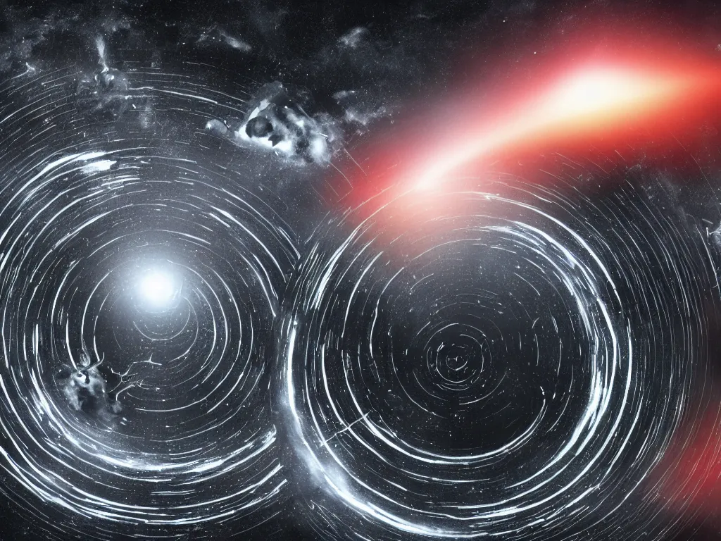 Prompt: logo black hole with accretion disk rises above the city destroying it with a shockwave