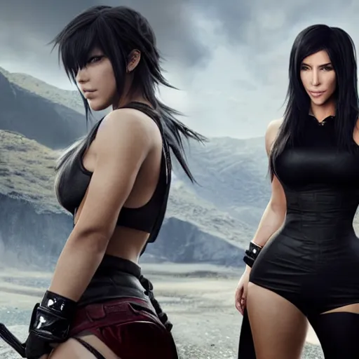 Image similar to kim kardshian playing tifa lockhart in the final fantasy movie trailer, cinematic still, 8 k hdr film