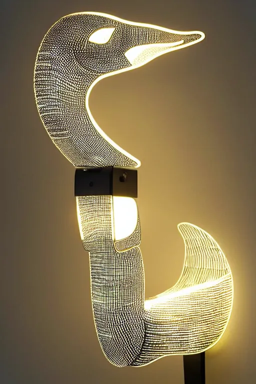 Image similar to goose animal led light head, intricate details. front on, symmetrical. industrial design. good design award, innovative product concepts, most respected design