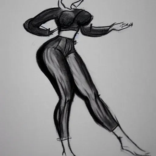 Image similar to milt kahl sketch of thick cuban girl wearing black yoga pants