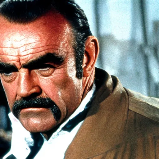 Prompt: sean connery as big boss, ( ( eye patch ) ), white hair, movie still