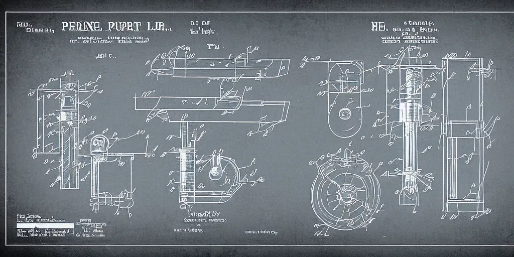 Image similar to portal gun patent blueprint, engineering,