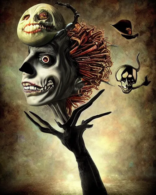 Prompt: halloween pirate theme surrealist art in the styles of igor morski, jim warren, and a tim burton film, intricate, hyperrealistic, accurate facial details, profile picture with chromakey!!!!! background, volumetric lighting