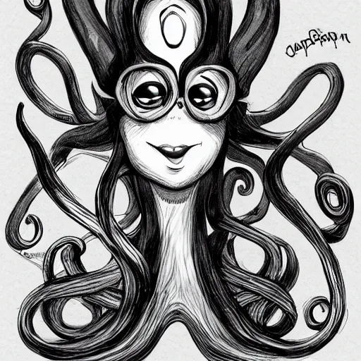 Prompt: a cartoon character of a human - octopus, character - portrait, ursula the sea witch, deviantart, sots art, lovecraftian, grotesque, creepypasta, by glen keane, disney