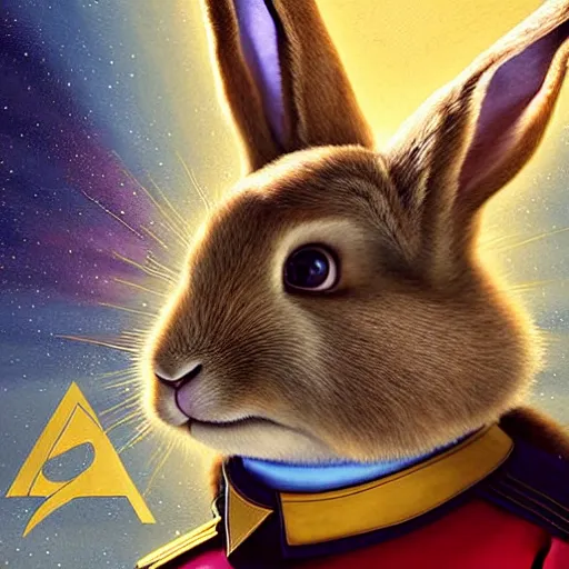 Image similar to a portrait of a rabbit in a starfleet uniform star trek chief engineer. zootopia fursona furaffinity furry art detailed face highly detailed painting by gaston bussiere craig mullins jc leyendecker gustav klimt artgerm greg rutkowski furry