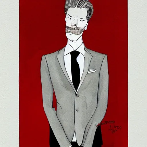 Image similar to handsome and brutal man in suit portrait by kaethe butcher and moebius