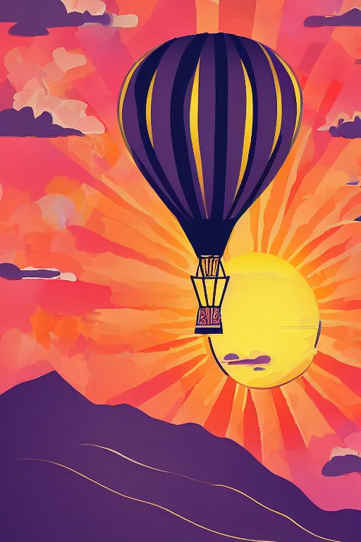 Image similar to sunrise mountain water hot - air balloon illustration vector digital art trending on artstation