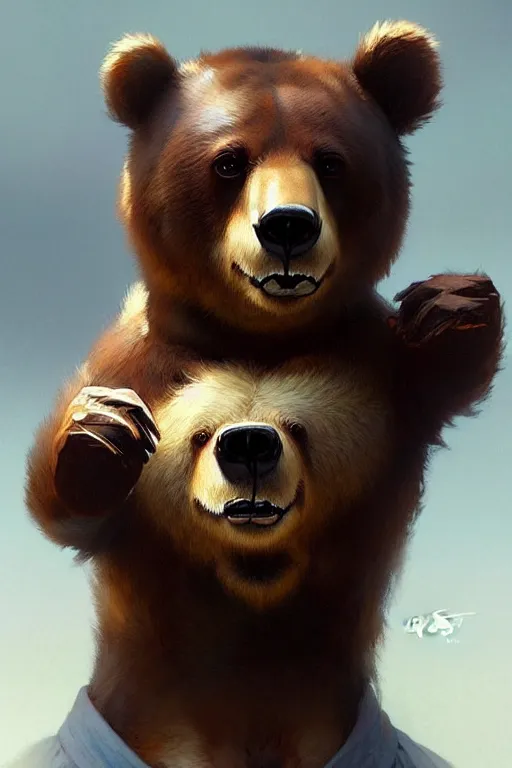 Image similar to cute cartoon bear, sharp focus, illustration, highly detailed, digital painting, concept art, matte, art by wlop and artgerm and greg rutkowski and alphonse mucha, masterpiece