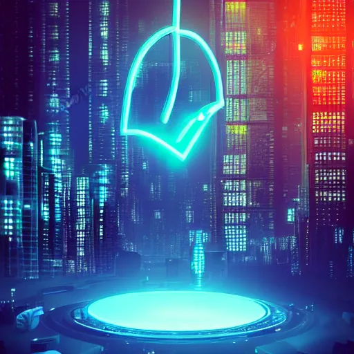 Prompt: A glowing neon heart suspended in the air above a futuristic city, cyberpunk digital art