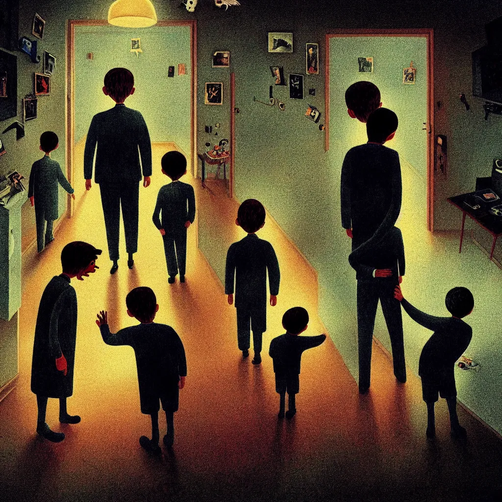 Image similar to terrifying artwork from a children's book depicting the dark and disturbing events of a very special boy's very special day by roger deakins. high detail, lush coloful surrealistic nightmare, detailed illustration, sharp focus, artstation, beautifull, illuminated, extremely lifelike