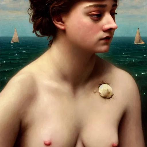Image similar to arya stark as venus in birth of venus,D&D Monster Manual, digital painting, highly detailed, fantasy, artstation, concept art, smooth, sharp focus, maximalist illustration, trending on artstation, award winning,art by William-Adolphe Bouguereau and artgerm and greg rutkowski and Ruan Jia and Mandy Jurgens