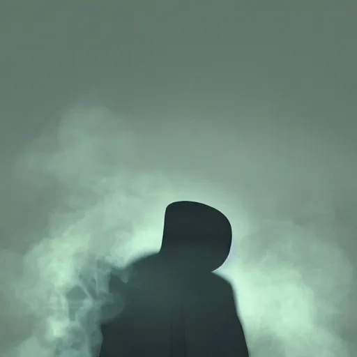 Image similar to mysterious man in black suit and black hat, he has a pistol, smoke, fog, mysterious, 4 k, highly detailed, digital art, strong shadows, high contrast, epic scene, atmospheric, blue colours, trending on artstation