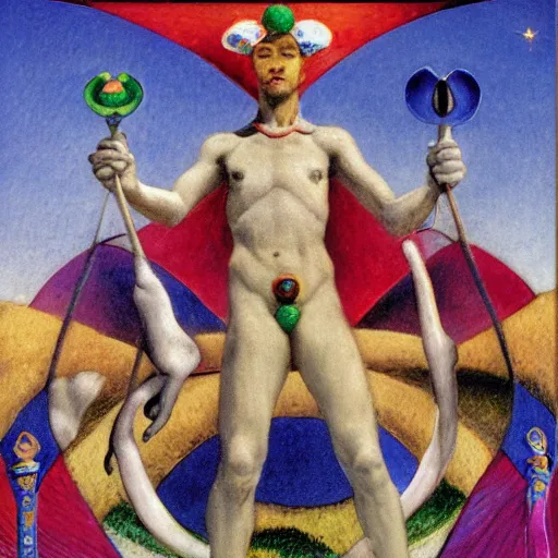 Prompt: 1 9 9 8 brazilian the fool card sky designed by arthur bispo do rosario, jules bastien - lepage, tarsila do amaral, frank weston and gustave baumann, major arcana, clothing photography, f - 9 1 / 1 2 5, brutalism, sharp focus, colorful refracted sparkles, star lines, soft light, 8 k