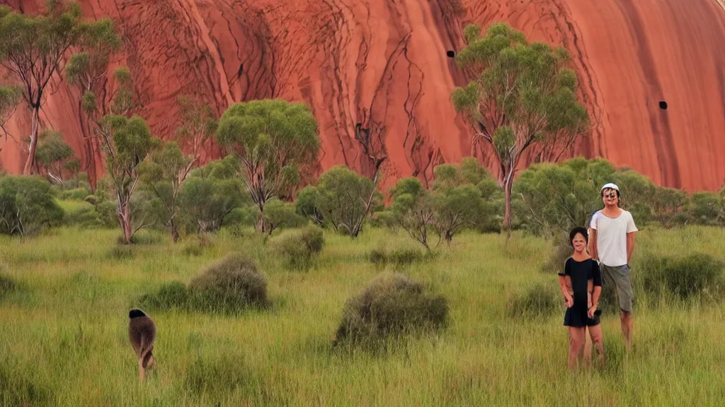 Prompt: australia, outback, uluru, kangaroos, studio ghibli, cinematic