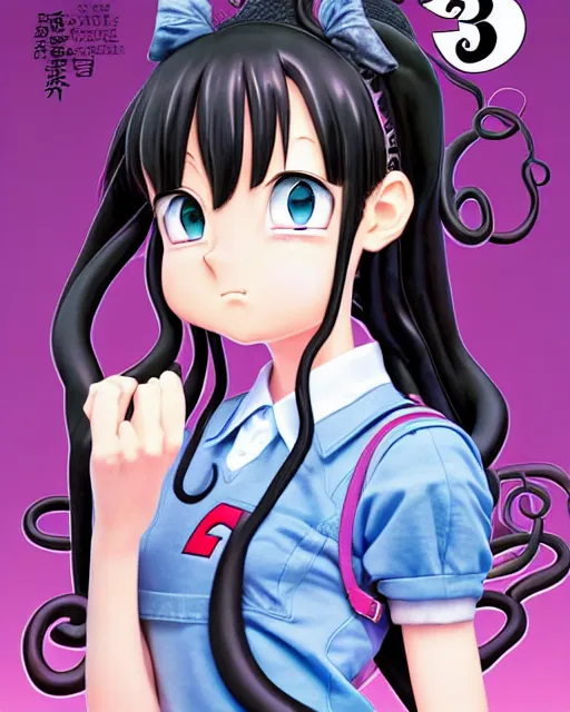 Image similar to a pretty teenage girl as a cute prep highschool student is thrilled to be enveloped clawed tentacles. 3D shadowing effect, ultra ornate detail. masterfully illustrated by Akira Toriyama and Mina Petrovic and Range Murata.