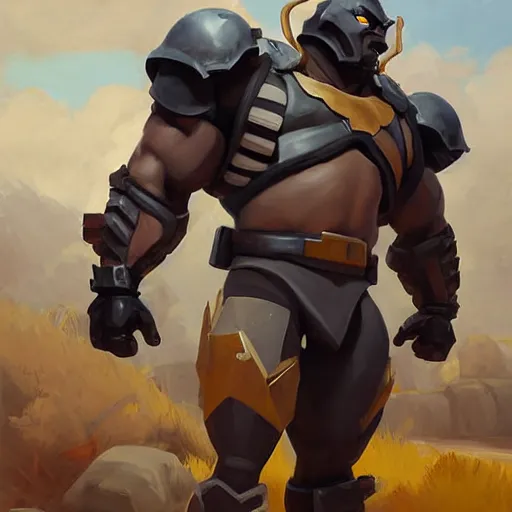 Image similar to greg manchess portrait painting of fully armored the foundation aka dwayne the rock from fortnite as overwatch character, medium shot, asymmetrical, profile picture, organic painting, sunny day, matte painting, bold shapes, hard edges, street art, trending on artstation, by huang guangjian, gil elvgren, ruan jia, greg rutkowski, gaston bussiere