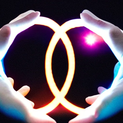 Image similar to a floating glowing infinity in someone's hands