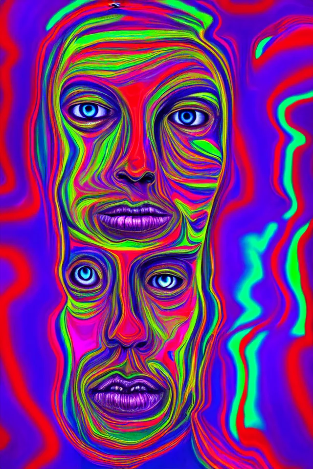 Prompt: hollow face portrait, stunning psychedelic background