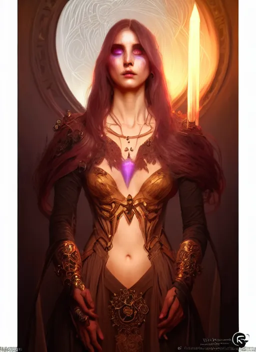 Image similar to Necromancer Sorceress, fantasy magic, undercut hairstyle, dark light night, intricate, elegant, sharp focus, illustration, highly detailed, digital painting, concept art, matte, art by WLOP and Artgerm and Greg Rutkowski and Alphonse Mucha, masterpiece