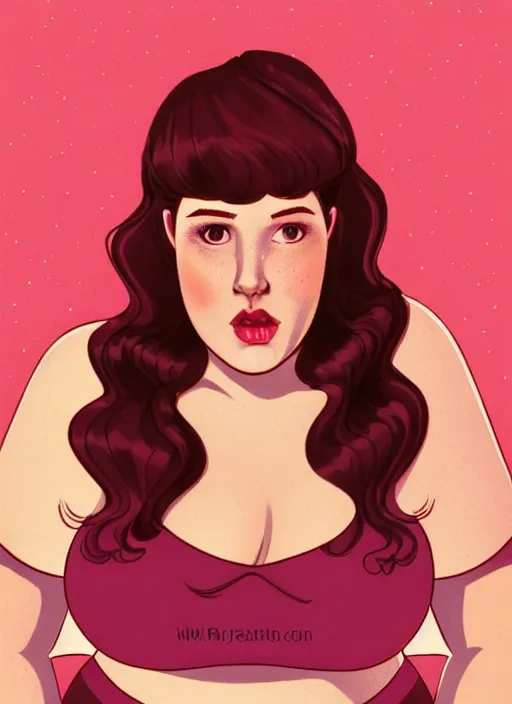 Prompt: full body portrait of teenage cheryl blossom, obese, bangs, green eyes, sultry expression, red hair, sultry smirk, bangs and wavy hair, pink skirt, fat, intricate, elegant, glowing lights, highly detailed, digital painting, artstation, concept art, smooth, sharp focus, illustration, art by wlop, mars ravelo and greg rutkowski