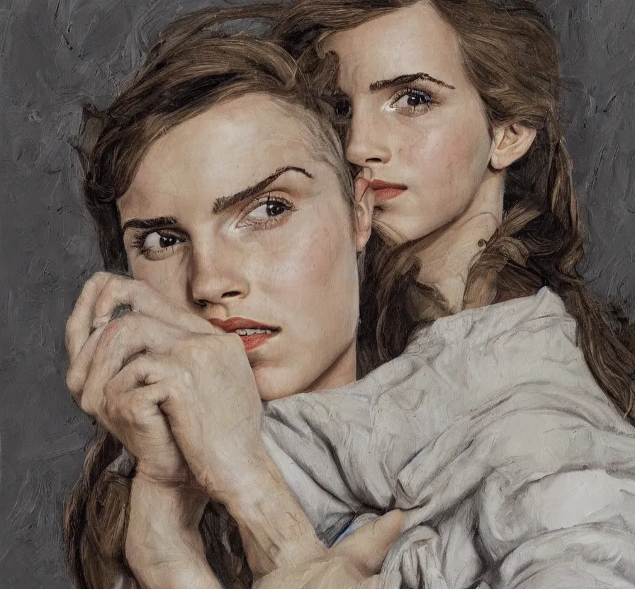 Prompt: high quality high detail painting by lucian freud, hd, portrait of emma watson on the moon