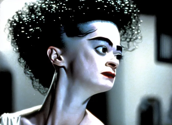 Prompt: bride of frankenstein as a teen, still from john hughes movie sixteen candles