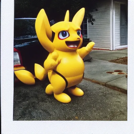Prompt: 90s vignette photo of Renamon washing a 90s car in a suburban neighborhood, realistic Polaroid picture, weathered artifacts