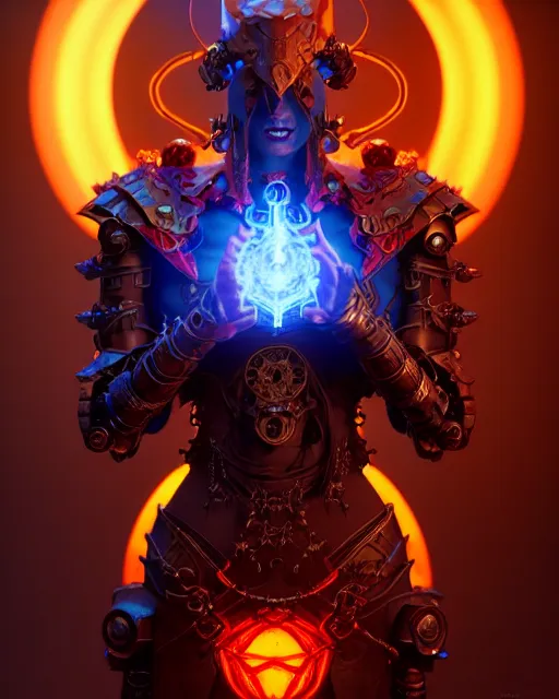 Image similar to diablo action game robot shaman by artgerm, greg rutkowski, alphonse mucha, cgsociety and beeple highly detailed, sharp focus, cinematic lighting, illustration, art, octane render, unreal engine lumen, very coherent. cinematic, hyper realism, high detail, octane render, 8 k